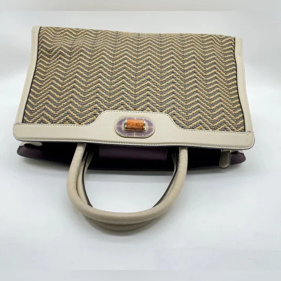 Auth Bvlgari Isabella Rossellini Leather White x Multicolor Handbag - Picture 3 of 16